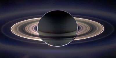 Saturn and its rings backlit, taken by NASA's Cassini mission on Sept. 15, 2006