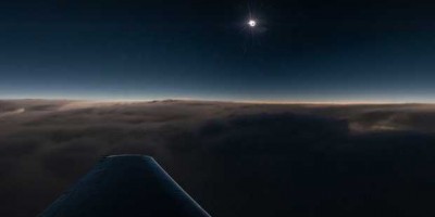 Solar eclipse seen from a plane